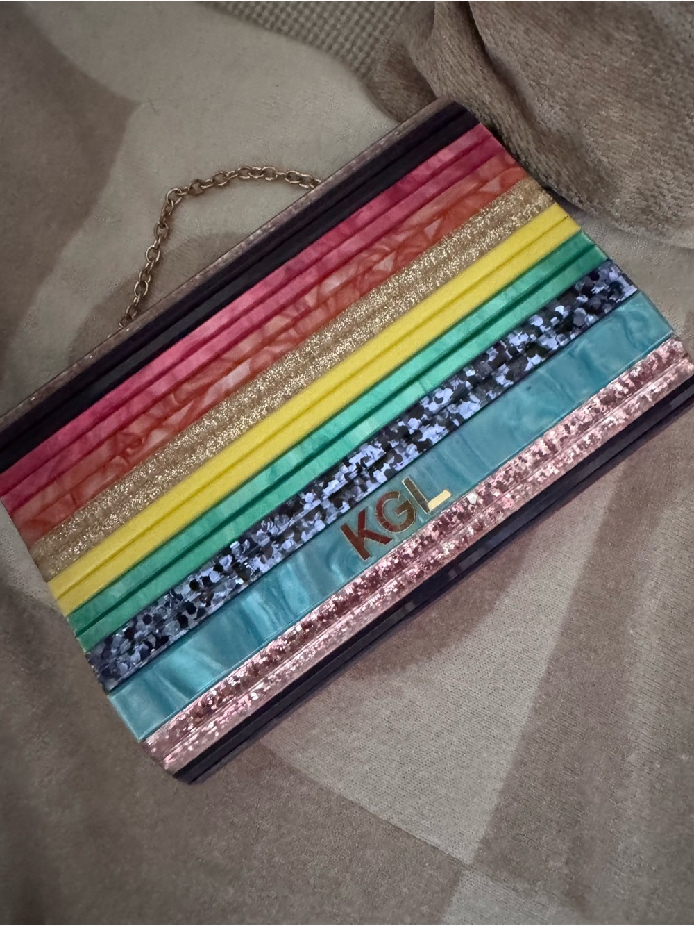 Kurt Geiger Multicolor Striped Clutch with Gold Chain